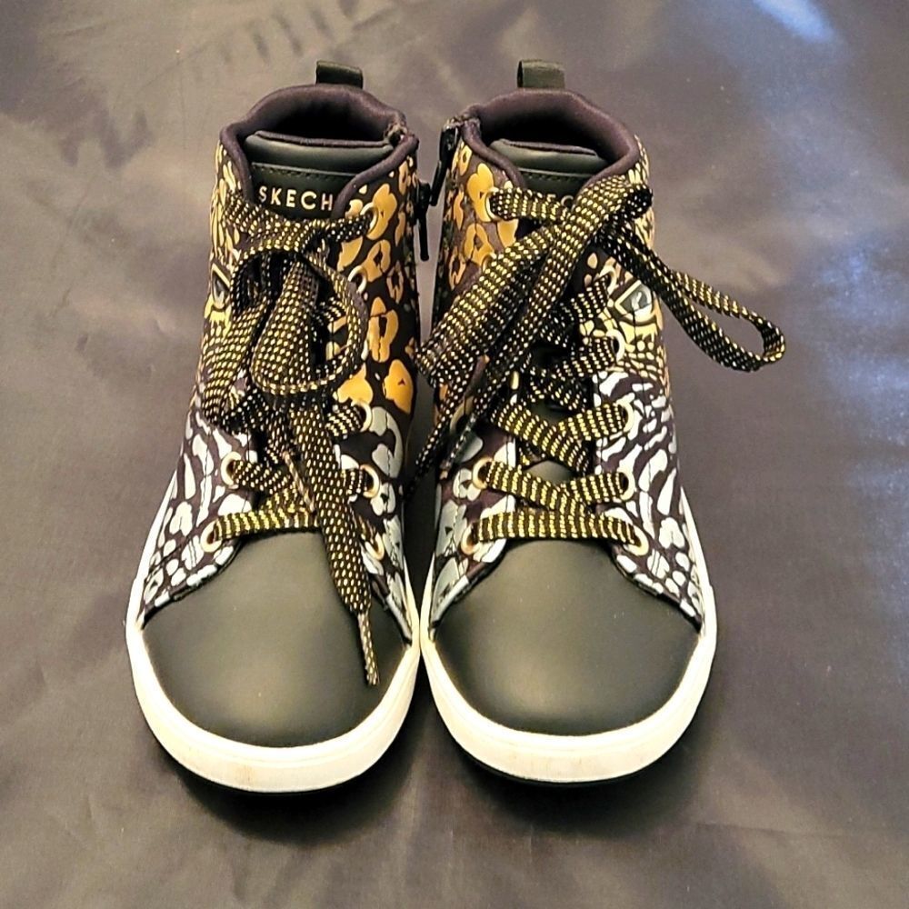 SKECHERS BLACK LEOPARD PRINT BLACK UNISEX-CHILD FASHION-HI